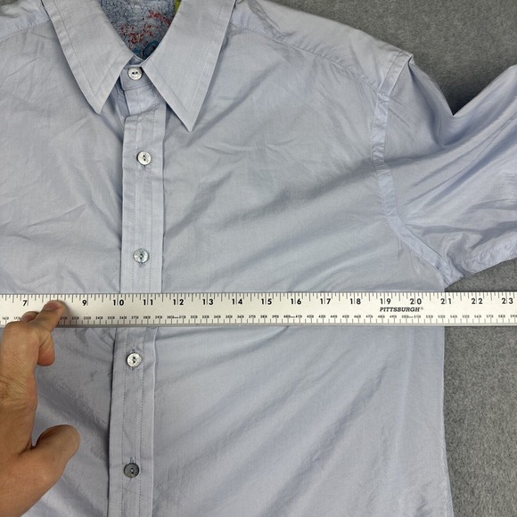 Robert Graham Shirt Mens M Blue Oxford L/S Button Up Silk Blend Flip‎ Cuff EUC - Picture 4 of 8